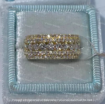 3Ct Round Brilliant Moissanite Half Eternity Wedding Band 14K Yellow Gold Plated • $152.27