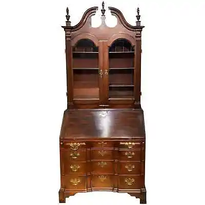 Mahogany Chippendale Style Block Front Secretary Desk With Bookcase Top • $12000