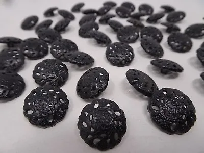$3.99 • Buy Vtg Black Round Ornate Floral W/Empty Spaces Shank Buttons 20mm Lot Of 8 A93-10 