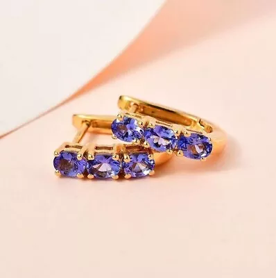 2 Ct Trillion Cut Lab Created Tanzanite Hoop Earrings 14k Yellow Gold Plated • $92.99