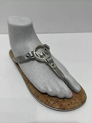 Michael Kors Silver MK Logo Charm Jelly Cork Flip Flop Sandals Size 7 • $31.99