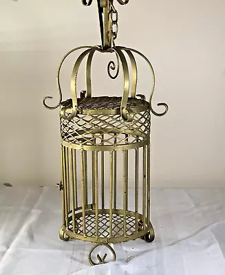 Vintage Round Gold Painted Decorative Wire Birdcage Hanging Footed Freestanding • $39.99