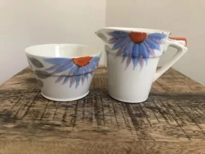 Vintage 1930's Myott Son & Co Hand Painted Art Deco Sugar Bowl And Creamer • £5