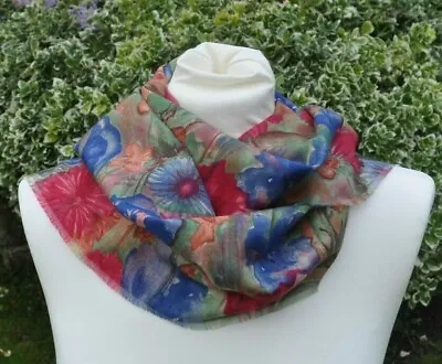 Scarf In Liberty Varuna Wool Pink Blue Green Rust Abstract Floral • £24.99