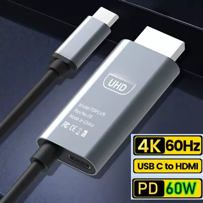 $9.49 • Buy 3.1 USB C To HDMI Cable 4K 60Hz 30Hz Type C To HDMI Adapter With PD 60W Charging