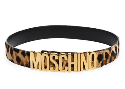 Moschino Womens Calf Hair & Leather Logo Belt Leopard Black Size 46 / 95cm Italy • $149.99