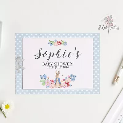 £6.98 • Buy PERSONALISED Peter Rabbit Baby Shower Guest Book, Keep Sake, Game