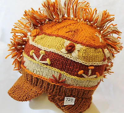 R729 NEW Gorgeous Hand Knitted Mohawk Ear Flap Woolen Hat/Cap Made In Nepal • $16.99