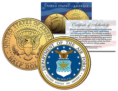 United States AIR FORCE * Emblem * 24K Gold Plated JFK Half Dollar Coin MILITARY • $8.95