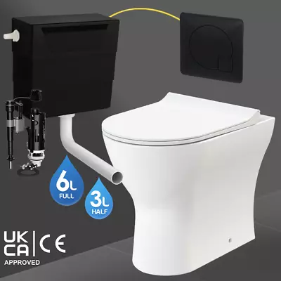 Back To Wall Toilet Rimless D Shape BTW Pan & Black Plate Concealed Cistern Set • £39.99