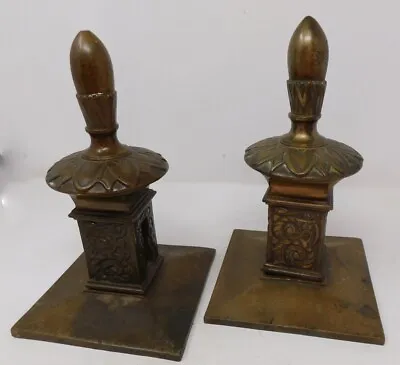 Pair Brass Finials Fireplace Fender Corner & Connector 10 T X 6 W X 6 L Antique • $99.50