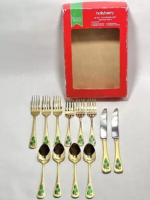 Vintage Holiday Wishes Hollyberry Gold Toned Flatware 12 Pieces  • $39.70