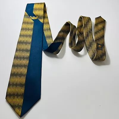 Genuine VERSACE Blue&Gold Split Pattern Silk Luxury Tie W Medusa&Meandros 58x3.5 • $100