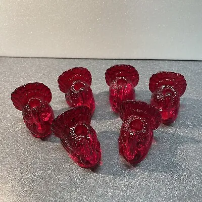 Turkey Mini Taper Candle Holders Red Glass Set Of 6 IOB • $12.60