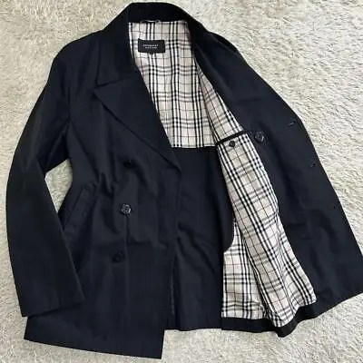 BURBERRY BLACK LABEL Pea Coat Nova Check L Size Used Cotton Black Logo Men • $205.06