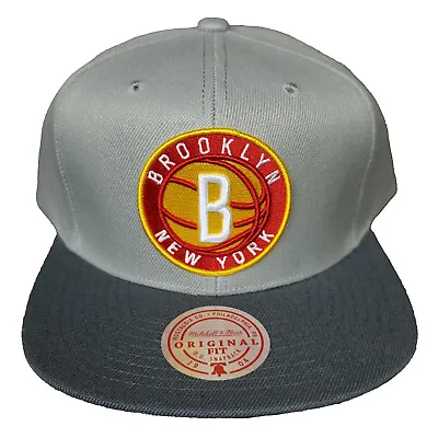 Brooklyn Nets Mitchell & Ness NBA Snapback Hat 3D Logo Gray Red Yellow Cap NWT • $29.99