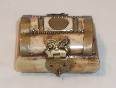 Vintage Bone & Brass Miniature Chest Hinged Trinket Box • $12