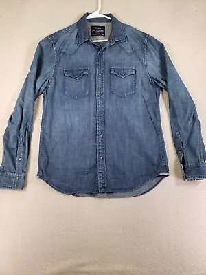 American Eagle Shirt Men Medium Blue Pearl Snap Denim Vintage Fit Western Chore • $24.95