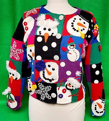 Michael Simon Multi Color Frosty Snowman Sweater Medium Preowned Vintage Rare • $149.99