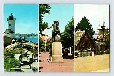 Postcard Massachusetts MA Multi View Boston Plymouth Mayflower 1960s Unposted • $4