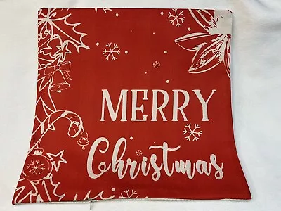 Merry Christmas Red Christmas Linen Throw Pillow Cover Winter Holiday Decor 18” • $15.95