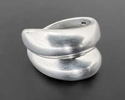Vtg Sterling Silver Wide Modernist Stacked Ribbed Chunky Dome Statement Ring • $40