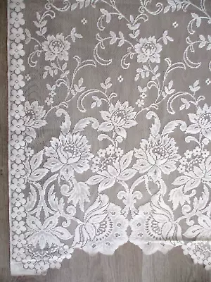 2 Vintage White Lace Curtain Panels Floral Off White 94  X54  • $49.75