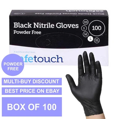 £1.99 • Buy Black Nitrile Disposable Gloves 100 Powder Free Tattoo Garage Salon Cafe Food