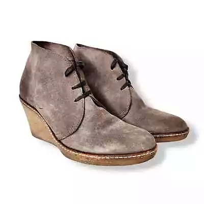 J. Crew Macalister Tan Suede Leather Lace Up Chukka Wedge Boot Bootie Size 8 • $20.69