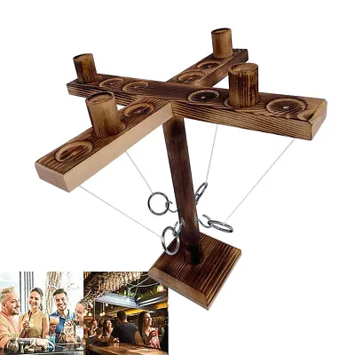 Hook And Ring Toss Battle Game Handmade Wooden Drinking Toy For 2/4 People Plays • £7.69