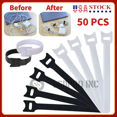 50Pcs Cable Straps Black Wire Cord Hook Loop Ties Reusable Fastening Organizer • $4.13