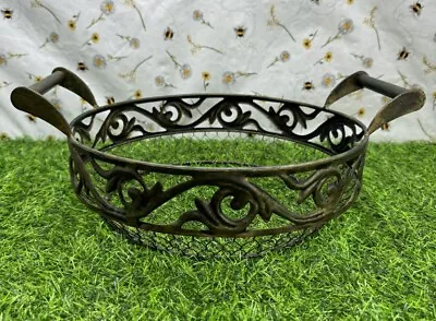 Decorative Metal Wire Mesh Large Basket With Double Handles Fruit Bowl Gunmetal • £19.99