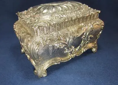 *Vintage Jewelry Casket Ornate French Rococo Trinket Vanity Box Silver Tone P • $28.98