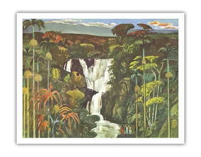 Hawaiian Waterfall - Vintage United Air Lines Travel Poster Millard Sheets 1960s • $12.98