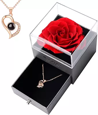 Preserved Real Rose With I Love You Necklace In 100 Languages Gift Set Eternal  • $42.99