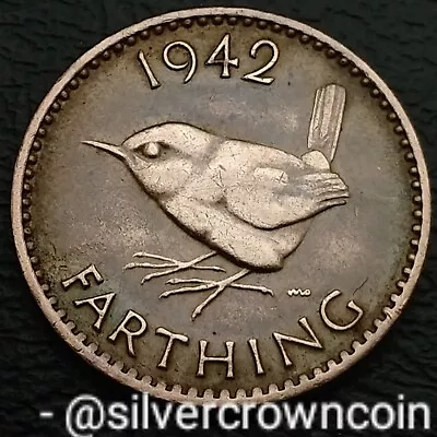 UK Great Britain Farthing 1942. KM#843. 1/4 Quarter Penny Cent Coin. Bird WWII H • $5.12