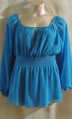 MY FAVORITE THINGS By Colleen Lopez~Turquoise~ Peasant~  Lined Tunic Top~M~EUC • $24