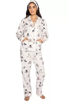 P.J. Salvage IVORY POURING PUPS Flannel With Headband Pajama Sets US Large • $50.70
