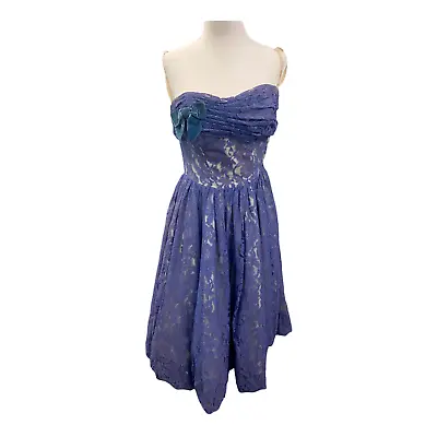 Vintage 1950s Cotillion Formals Lavender Tulle Lace Prom Party Dress Small • $44.99