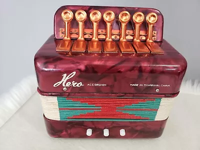 Vintage Hero Red Accordion Squeezebox Children’s Tested Fully Functional • $22