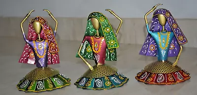 Dancing Lady Figurines Set Of 3 | Handcrafted Metal Dolls -  Home Table Decor • $105