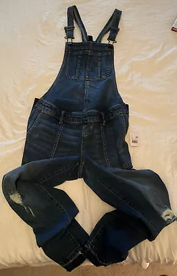 Maternity Overalls Jeans Sz. XS Elastic Panel Stretch Indigo Blue Distressed NWT • $5.28