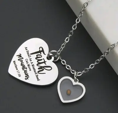  Faith Can Move Mountains  Hearts Necklace Pendants Mustard Seed Sterling Silver • $15.99