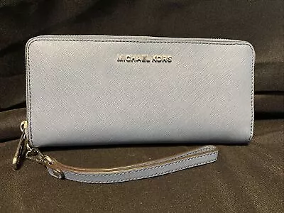 Michael Kors Jet Set Travel Large Travel Continental Wristlet Wallet Clutch Blue • $75