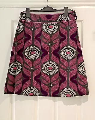 WHITE STUFF Pink Grey Retro Floral Stretch Velvet Knee Length Skirt Size 12 • £8.50