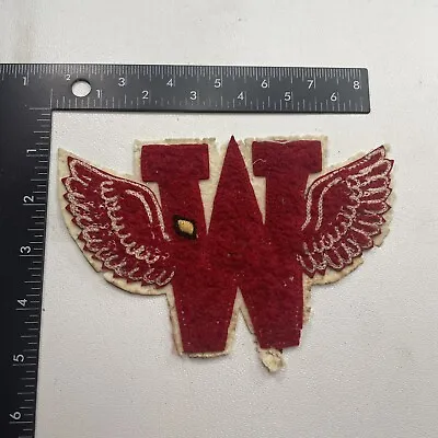 $19.99 • Buy Vintage As-Is-Condition C 1940s RED W WINGS CHENILLE LETTER JACKET Patch 00L4