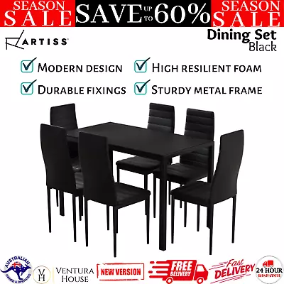 Artiss Dining Chairs And Table Dining Set 6 Seater Set Of 7 Metal Wood Black New • $296.02