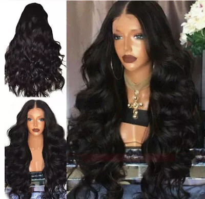 Womens Black Long Curly Wigs Brazilian Natural Wavy Hair Cosplay Wig Party Dress • £10.44