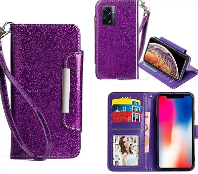 $7.50 • Buy Oppo A57 5g Glitter PU Leather Wallet Case Card Slots ID Window Wide Closure