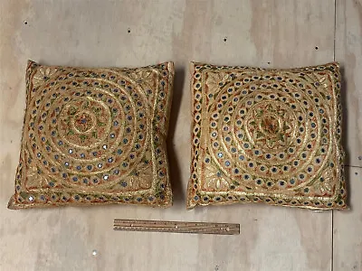 2 Vintage 15x15  India Embroidered/Mirror Work Pillows (Cover/Sham W/Stuffing) • $9.99